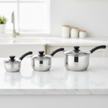Set Of 3 Induction Non Stick Stainless Steel Cookware Kitchen Glass Lids Pot Pan