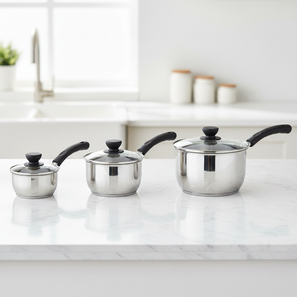 Set Of 3 Induction Non Stick Stainless Steel Cookware Kitchen Glass Lids Pot Pan