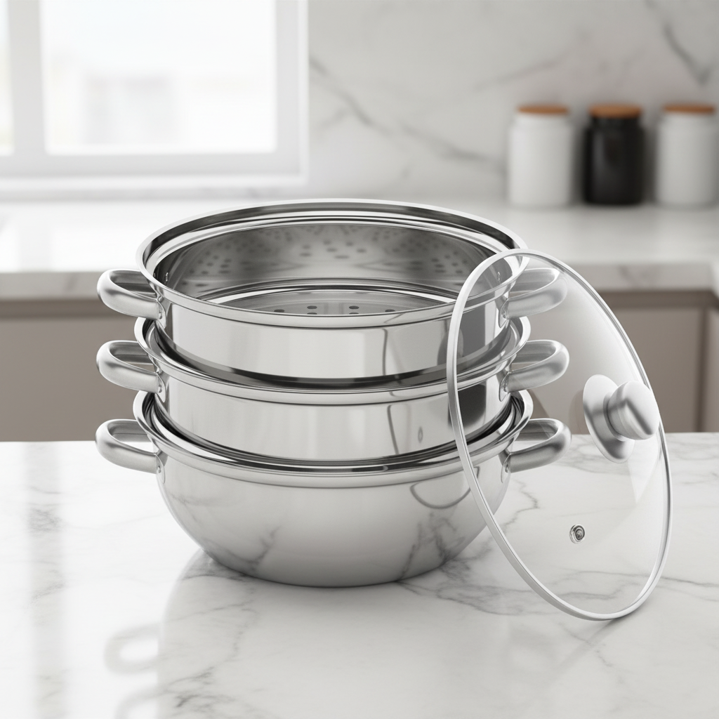 Three Tier Induction Hob Stainless Steel Steamer Steam Pot Cooker Set Glass Lid
