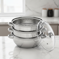 Three Tier Induction Hob Stainless Steel Steamer Steam Pot Cooker Set Glass Lid