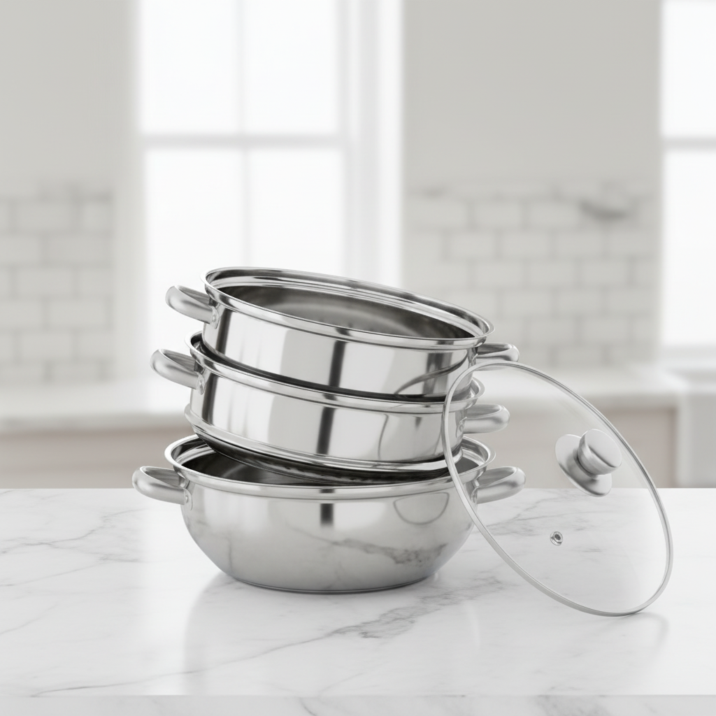 Three Tier Induction Hob Stainless Steel Steamer Steam Pot Cooker Set Glass Lid