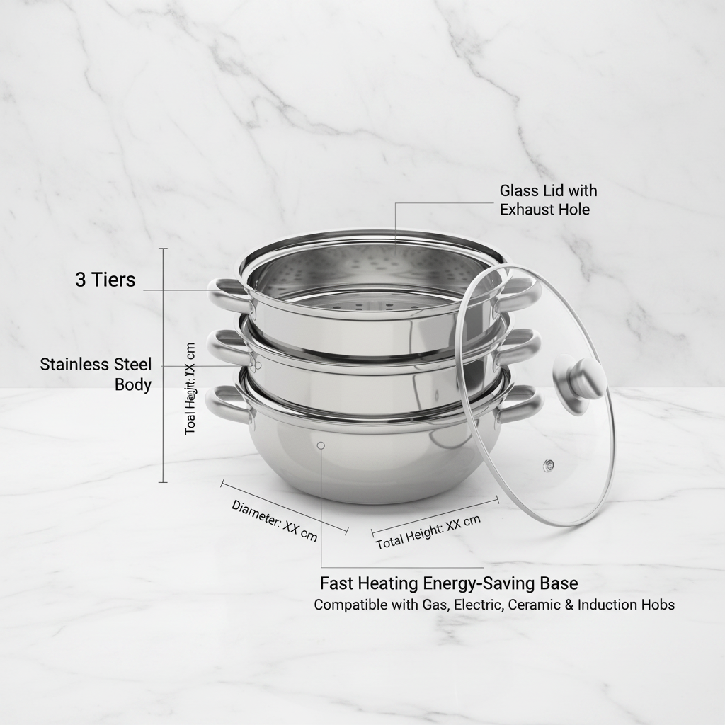 3-Tier Steamer - Specs Infographic