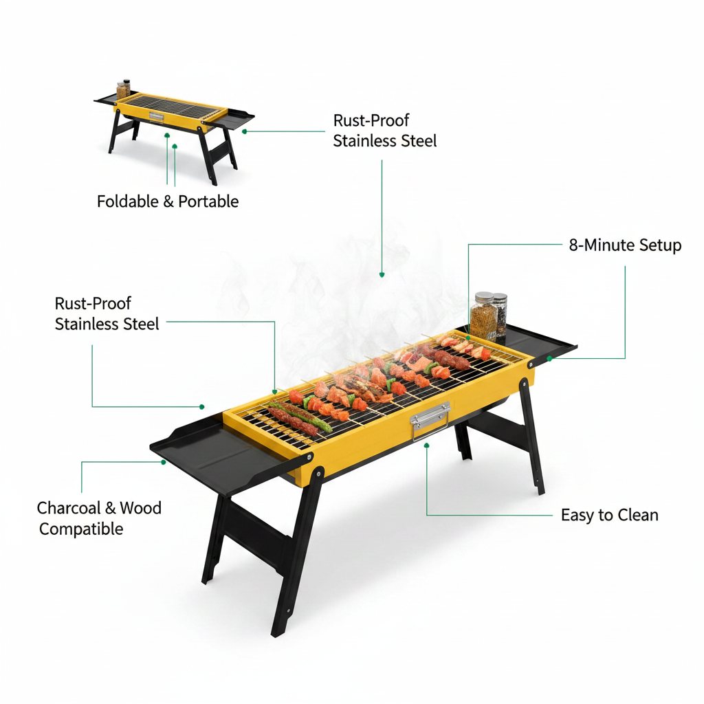 Foldable BBQ Charcoal Barbecue Grill Steel Stainless Garden Picnic Camping Stove